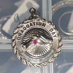 Graduation Silver Pendant With Red Ruby 