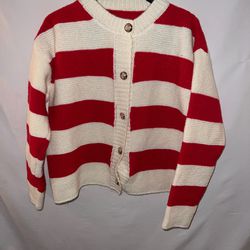 Red and white striped cropped women’s cardigan with buttons sz one-size like Med