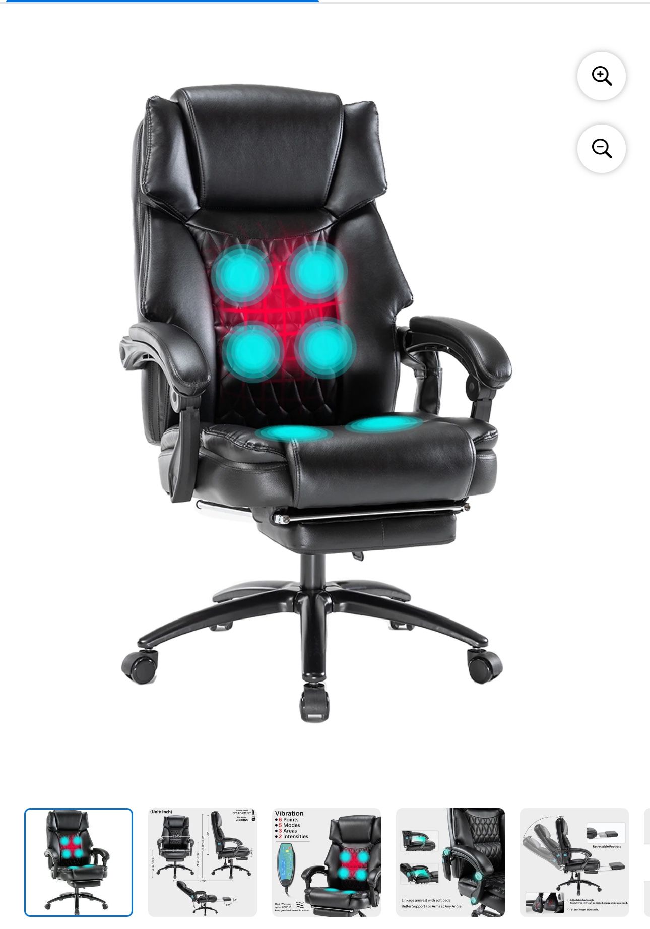 HESL Sturdy Big and Tall Office Chair with Heated Lumbar Support and Massage, Black