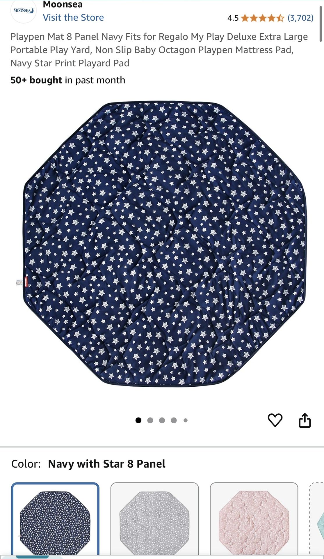 Playpen Mat 8 Panel Navy Fits for Regalo My Play Deluxe Extra Large Portable Play Yard, Non Slip Baby Octagon Playpen Mattress Pad, Navy Star Print Pl