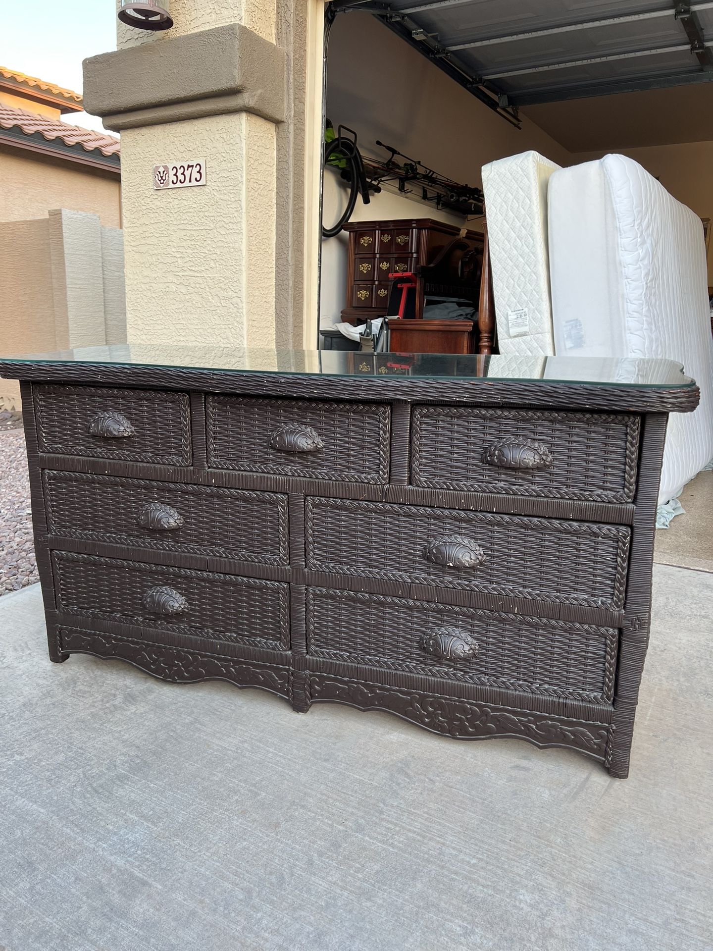 Brown Wicker Dresser
