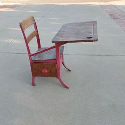 Child's Red Metal School Desk with Drawer - $50