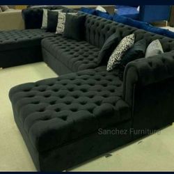 Lauren Double Chaise Velvet Sectional Couch