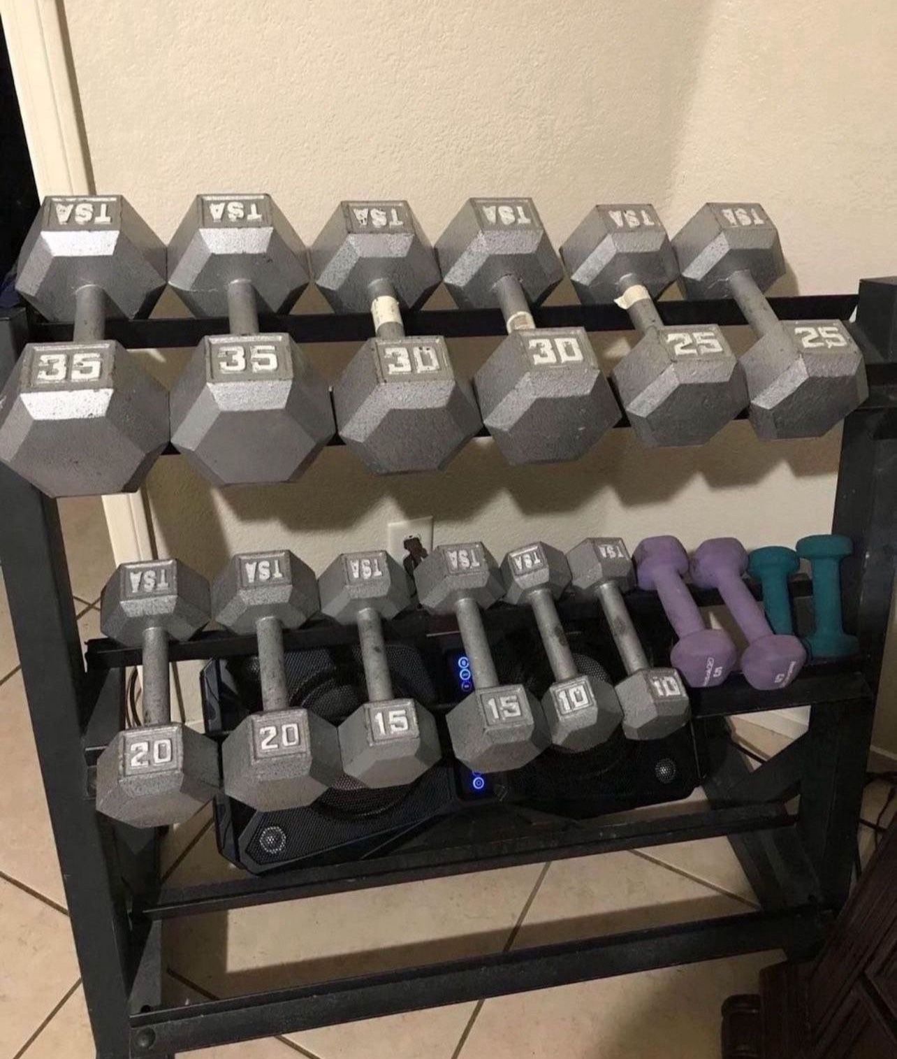 Dumbbells And Rack With Heavy Duty Bench
