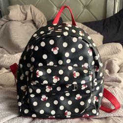 Disney Parks Minnie Mouse Mini Backpack Black & White Polka Dot Red Straps