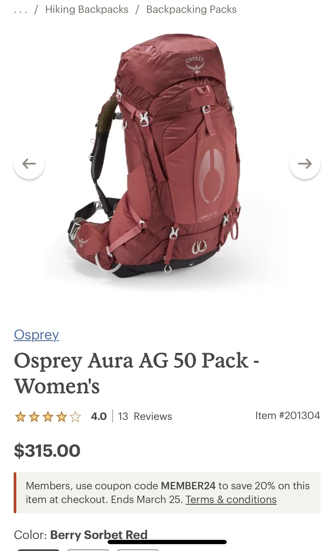 Osprey Women’s Backpacking 50L