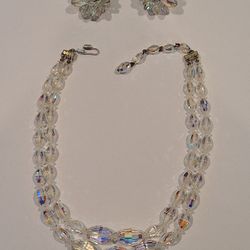 Vintage 1950s Faceted aurora Borealis Crystal Choker And Earrings Set