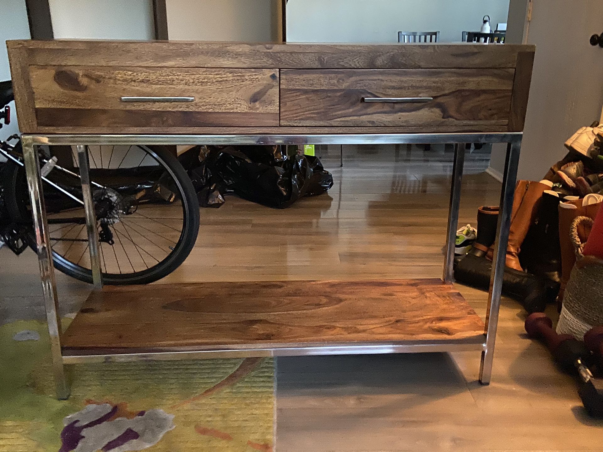 Wood and Steel Console Table