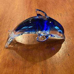 Blue Glass Dolphin Figurine 