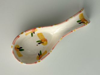 Vintage Hand-Painted Ceramic Spoon Rest - Italian Fruit Pattern