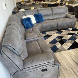 *Memorial Day Extended*---Alejandra Gray Fabric Reclining Sectional Sofa---Now $1299---No Credit Needed Financing Available 