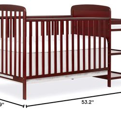 Anna 3-In-1 Full-Size Crib And Changing Table Combo In Cherry, Greenguard Gold Certified, Non-Toxic Finishes, Includes 1" Changing Pad, Wooden Nursery