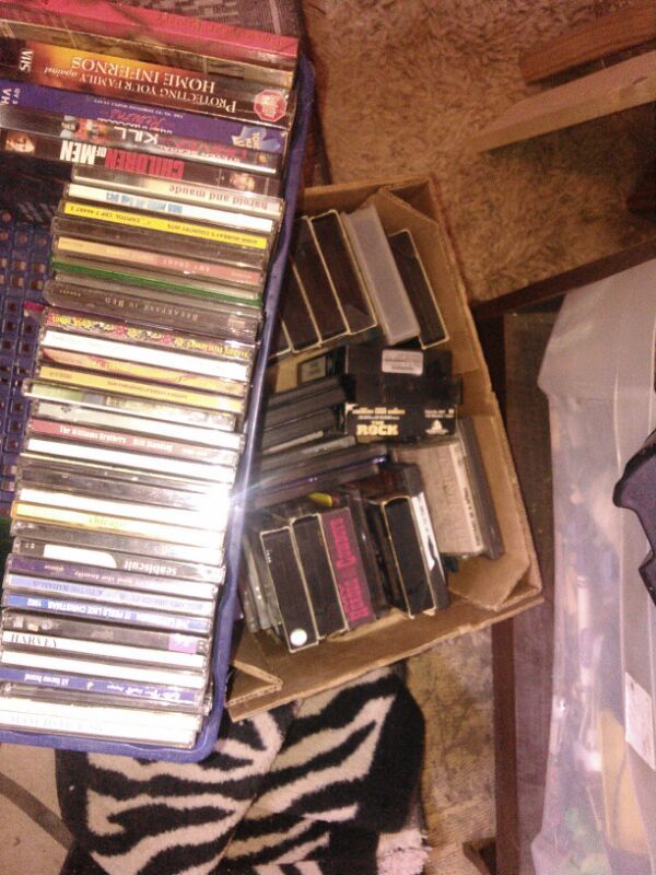 Lots of movies, dvd,vhs,and cds