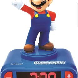 LEXiBOOK, Super Mario, Mario Nightlight Alarm Clock, Sounds and Melodies, LCD Backlit Screen, Luminous, Snooze, Red/Blue, RL800NI