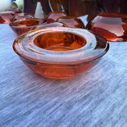 Crate & Barrel Glass Summer Orange Votive Tea Light Holder