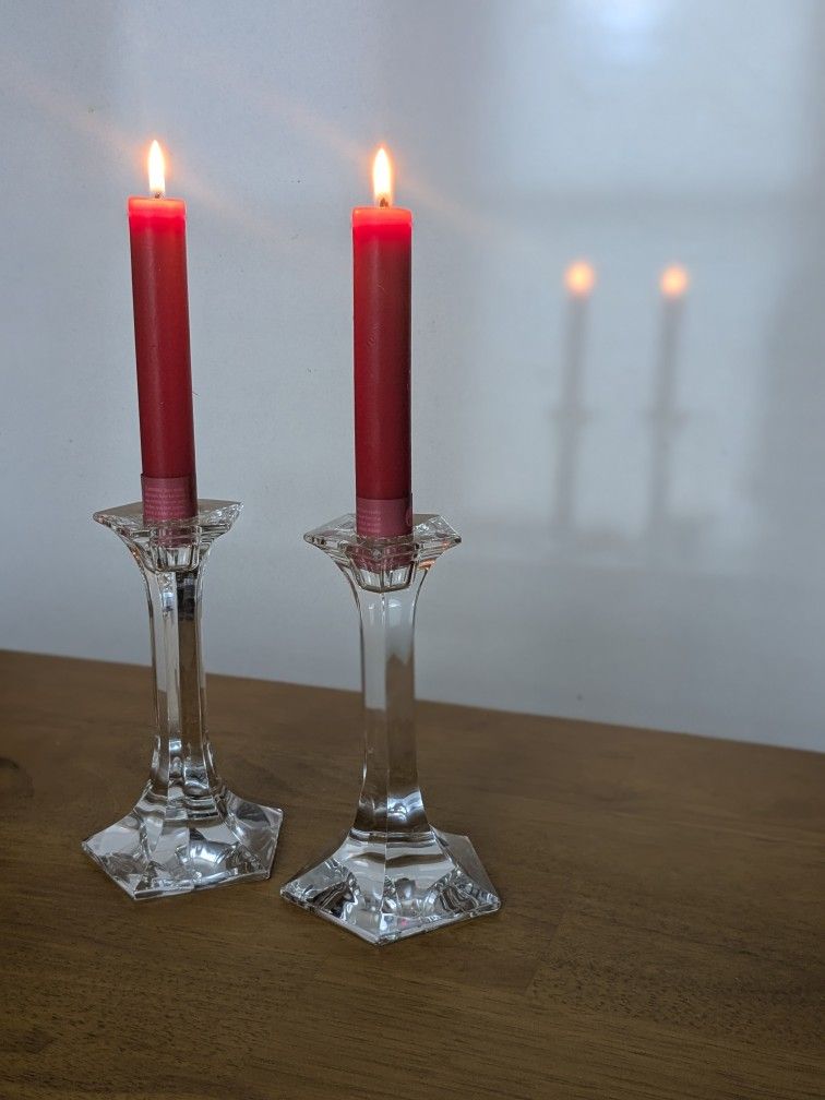 Claus Joseph Riedel Crystal Candlesticks (Signed, Pentagon Stem)