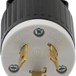 Nema L6-20P 20 Amp 250 Volt Connector, L6-20 Locking Power Cord Connector 2P 3W, Locking Plug, Industrial Grade DIY Twist-Lock Cord Male Plug