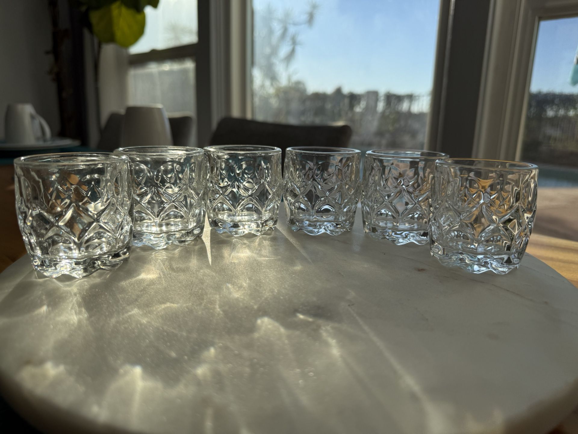 Vintage/Mid-Century Heavy Diamond Cut Crystal Shot Glasses / Cordial Set of 6