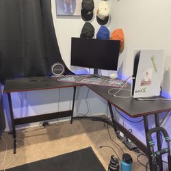 L-shaped Gaming Desk Black Red Trim