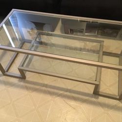 Satin Nickel Frame Glass Top Coffee Table 