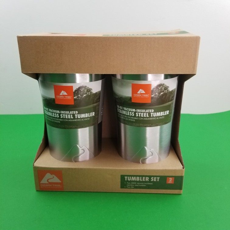 Set of 2 Brand New 20 oz Vacuum-Insulated Stainless Steel Tumblers Ozark Trail!!