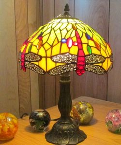 Stained glass dragonfly lamp, Tiffany style