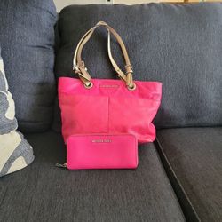 Michael Kors Pink Tote And Wallet
