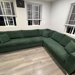 Forest Green Performance Velvet L-Shaped Couch + 3 Pillows