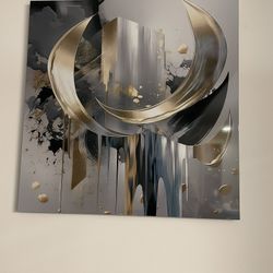 Blue, Grey & Gold Abstract Wall Art
