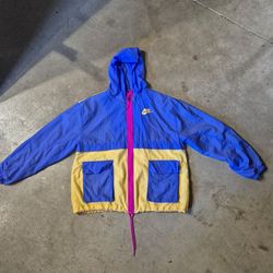 Nike Windbreaker Jacket Small Blue Yellow Pink Colorblock Hooded Retro