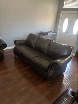 Brown Leather Couch & Chair Set - $120