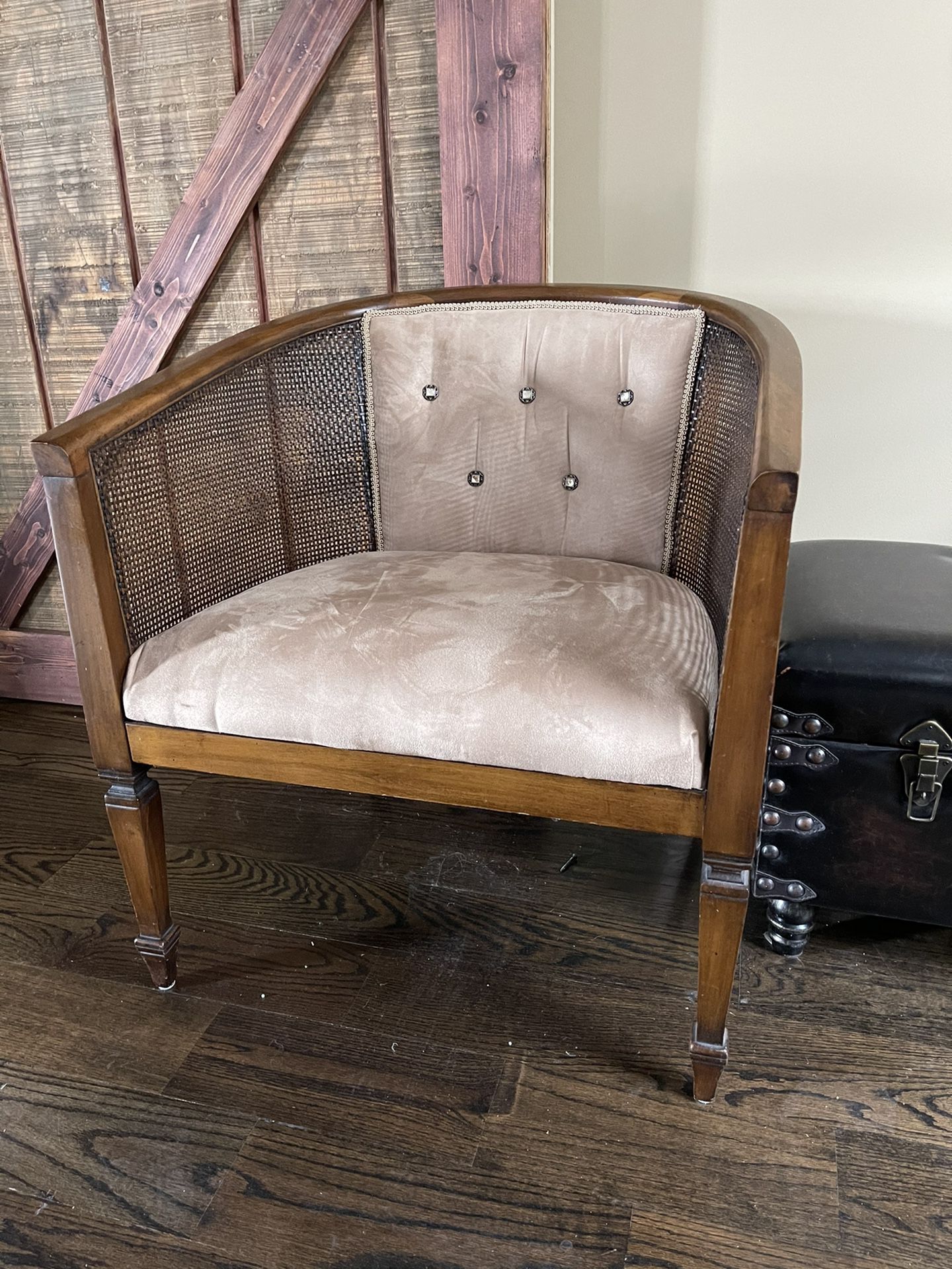 Tufted MCM Cane Arm Chair 