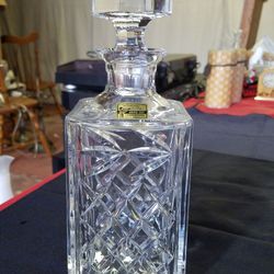Athens Hand Cut Heavy Diamond cut Lead Crystal Liquor Decanter with Glass Stopper made in West Germany10 inches tall A71V479