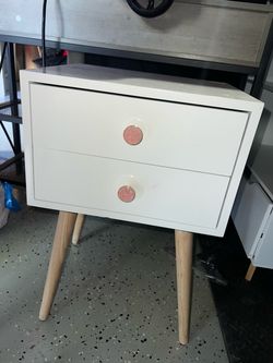 White 2-Drawer Nightstand with Wood Legs