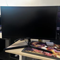 Curved Samsung 24 In And Logitech Speakers
