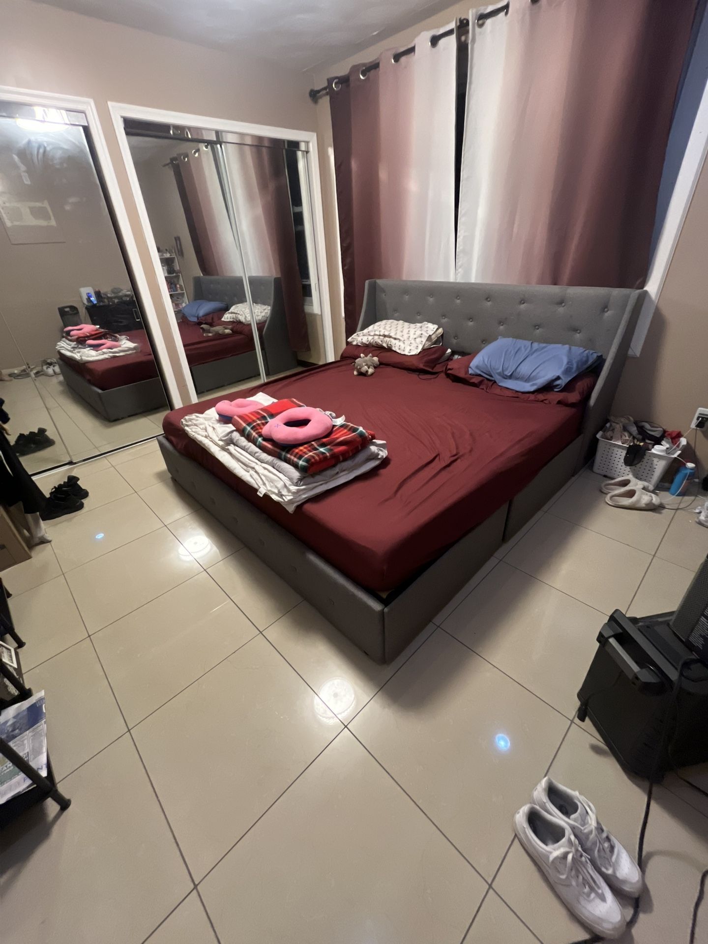 Grey King Size Bed 8in Mattress