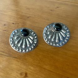 Southwestern Style Oxydized Sterling Silver and Onyx Statement Earrings