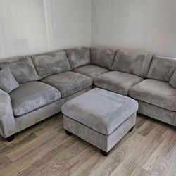 4-pc Sectional Sofa With Ottoman Grey Corduroy 