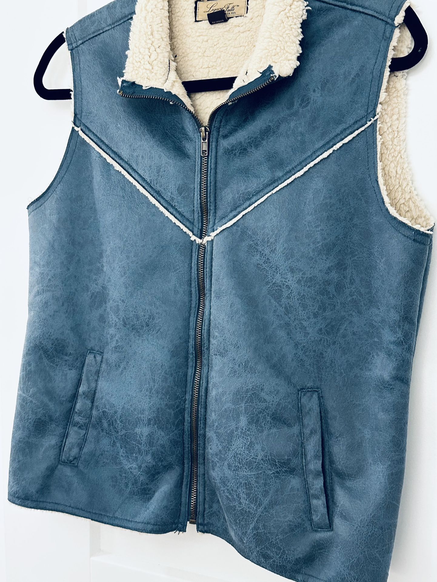 Legacy Falls Vest Teal Sherpa Lined Faux Suede Women’s Sz Medium