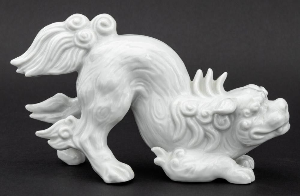 1970s Fitz and Floyd Blanc de Chine Foo Dogs