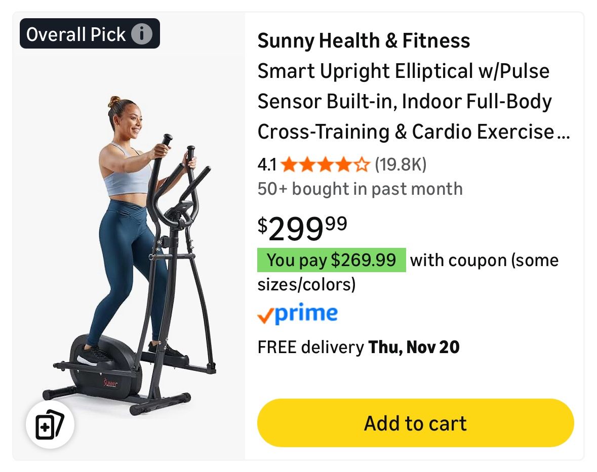 Sunny Health & Fitness Compact Elliptical