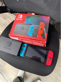 Nintendo Switch HAC-001 with Dock, Red and Blue Joy-Cons, All Cords, Box