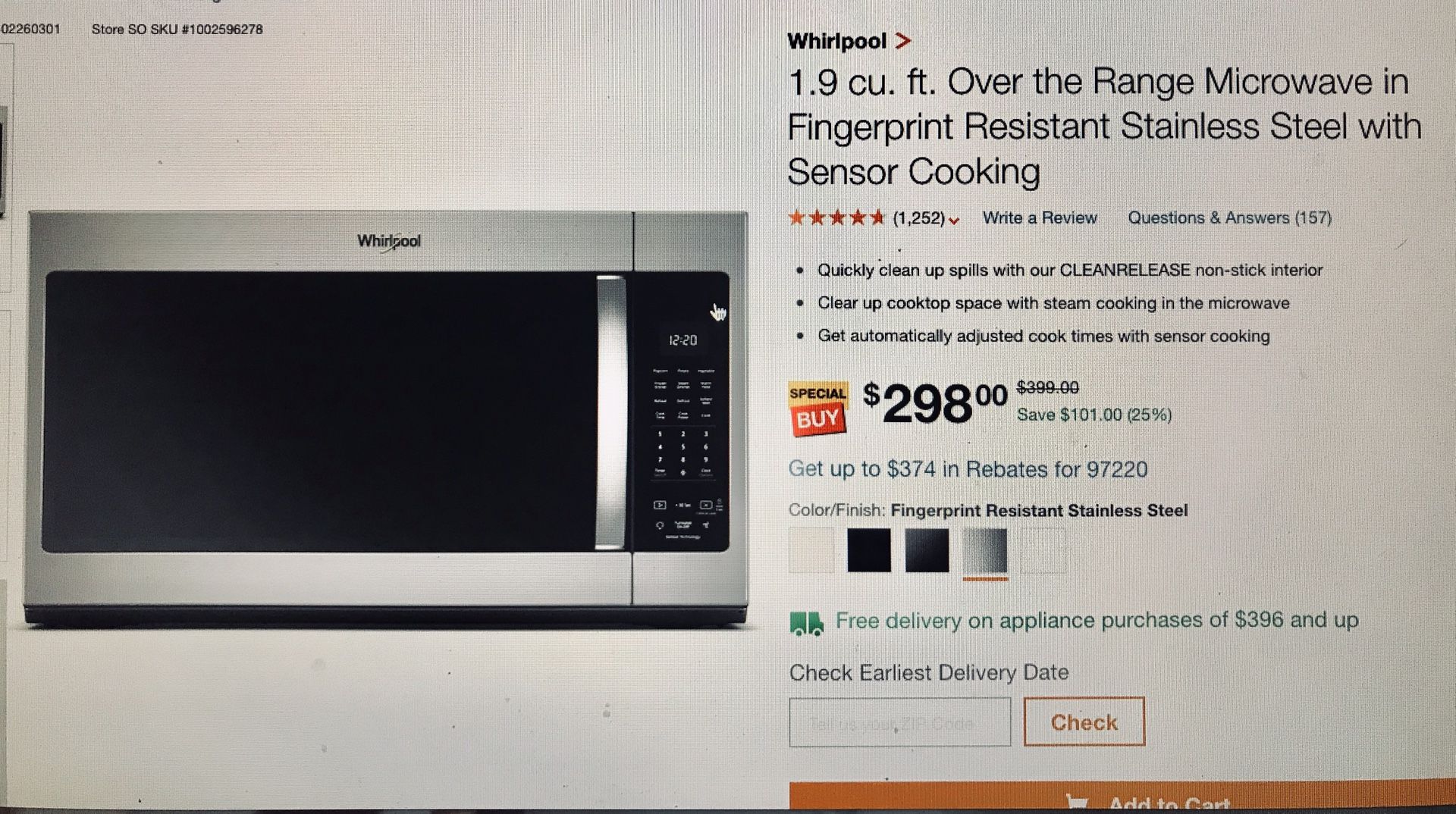 Over range microwave NEW