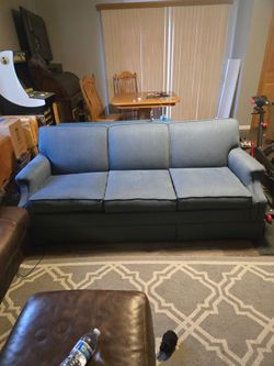 Blue-Gray Fabric 3-Cushion sleeper Sofa