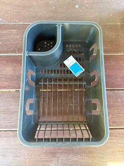 Room Essentials Black Plastic Dish Drying Rack w/ Utensil Holder, 12 Dish, 15x10