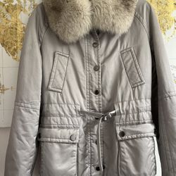 Silver Polar Fox Real Fur Collar  Jacket