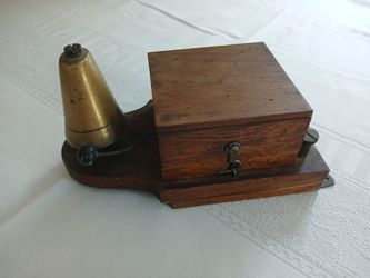 Antique Wooden Box with Brass Bell Instrument