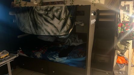 Dark Wood Bunk Bed with Stairs and Drawers