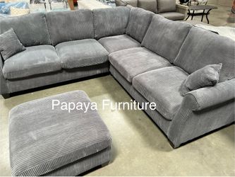 Grey Sectional Sofa And Ottoman, Sectionals, Sofa, Couch, Plush Sectional, High Back Couch, Sofas, Grey Sectional, Grey Sofa, Grey Couch