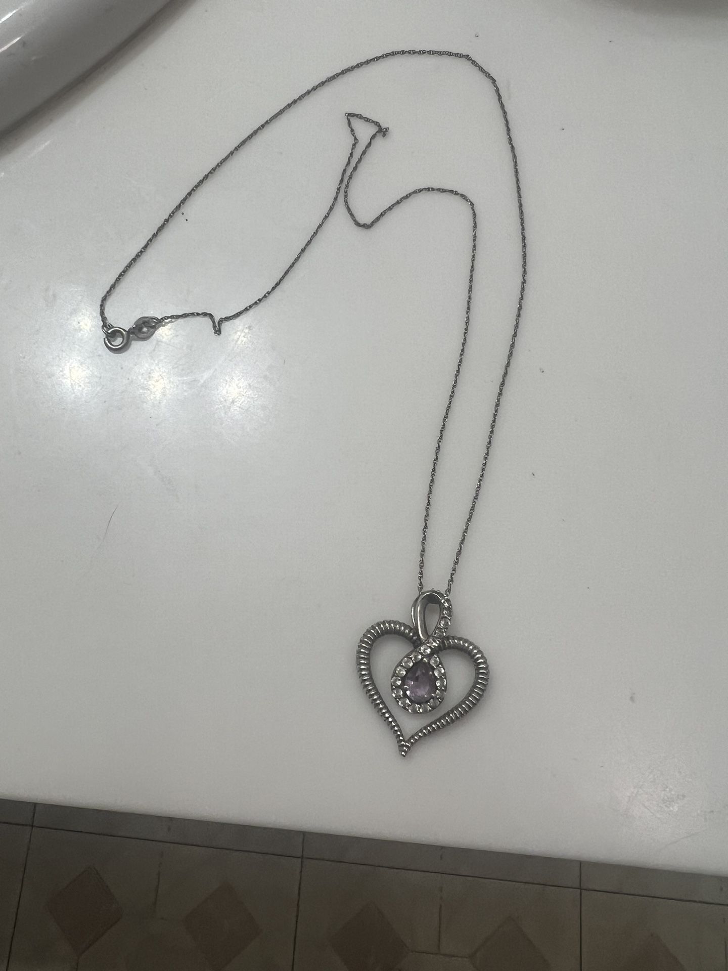 Silver Diamond And Amethyst Infinity Heart Necklace